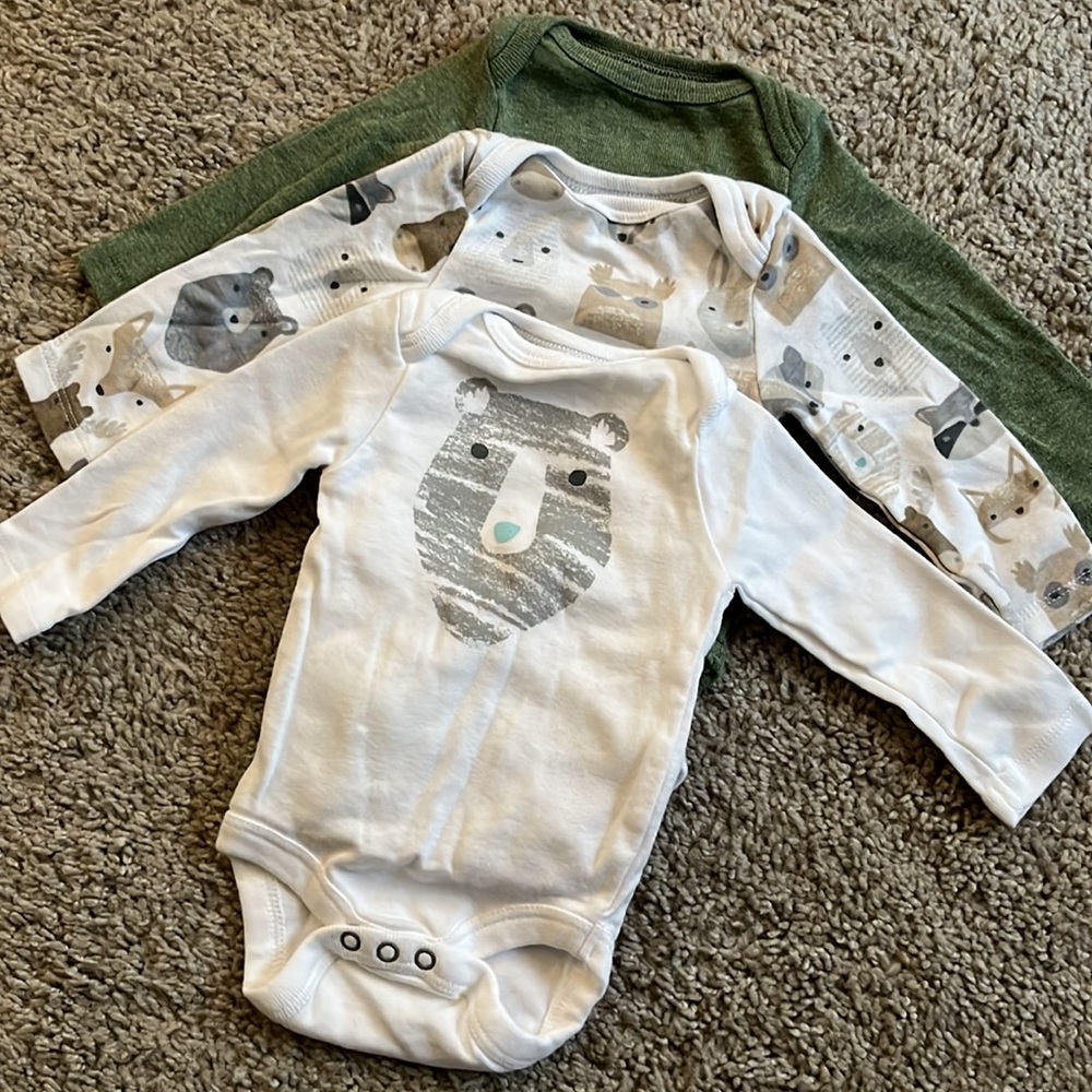NWOT! 3 Pack Cloud Island - Long Sleeve Bodysuits - Newborn